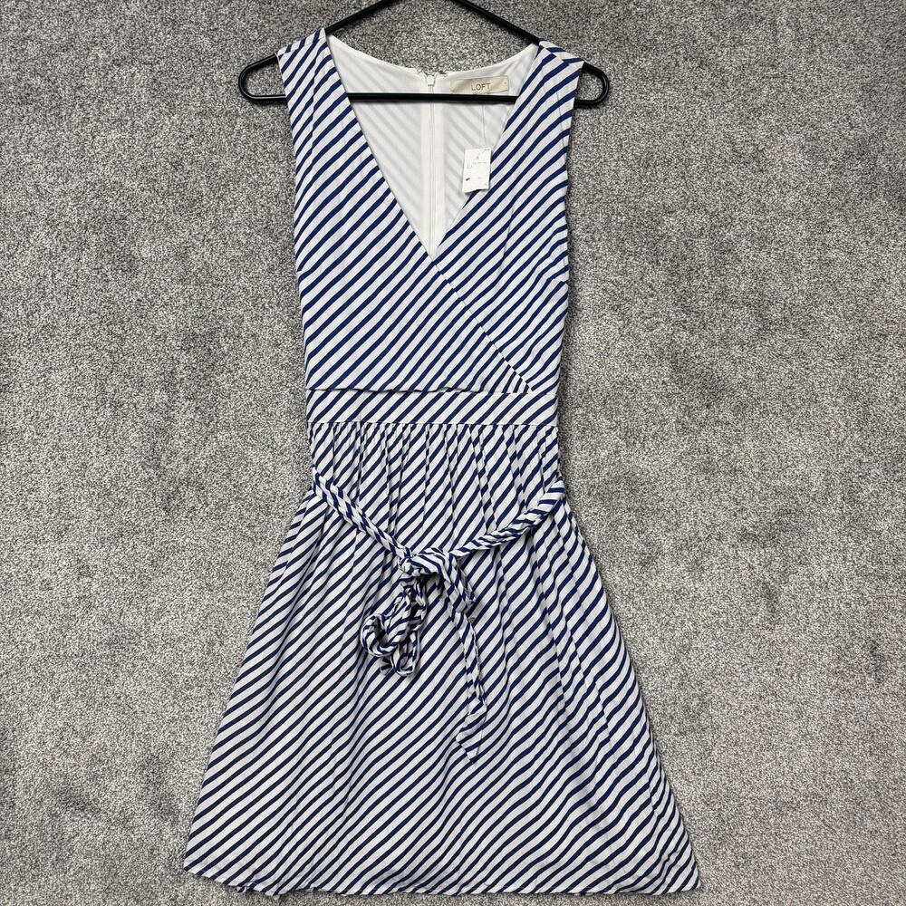 LOFT Sundress Size 8 Striped Nautical Preppy Parisian Career Casual Garden Party - Picture 1 of 12